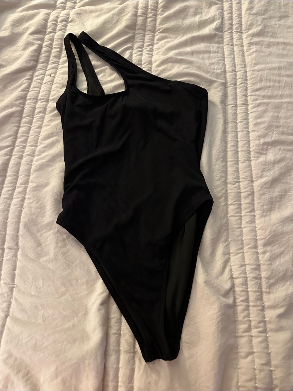 Pink Lily Black One-Shoulder One-Piece Swimsuit